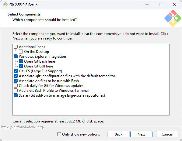 Git for Windows installer — Select Components