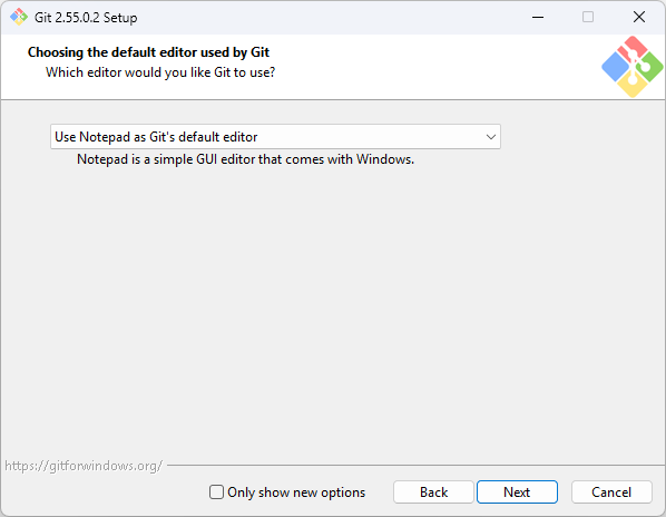 Git for Windows installer — Choosing the default editor