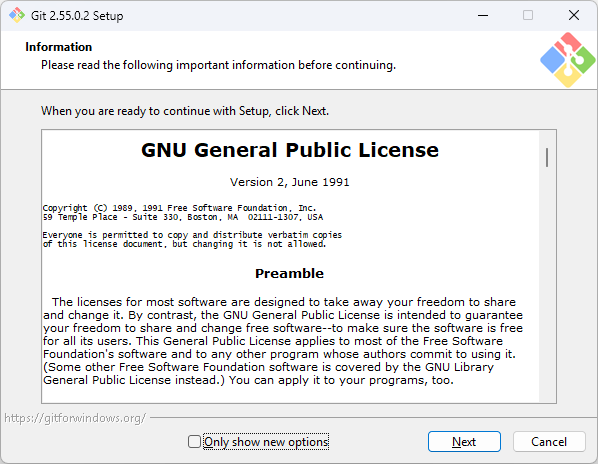 Git for Windows installer — Setup wizard license page