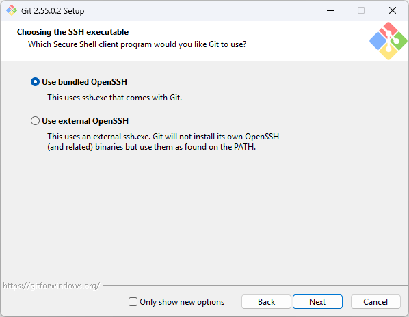 Git for Windows installer — Choosing the SSH executable