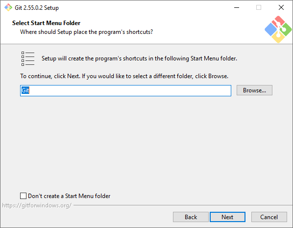 Git for Windows installer — Select Start Menu Folder