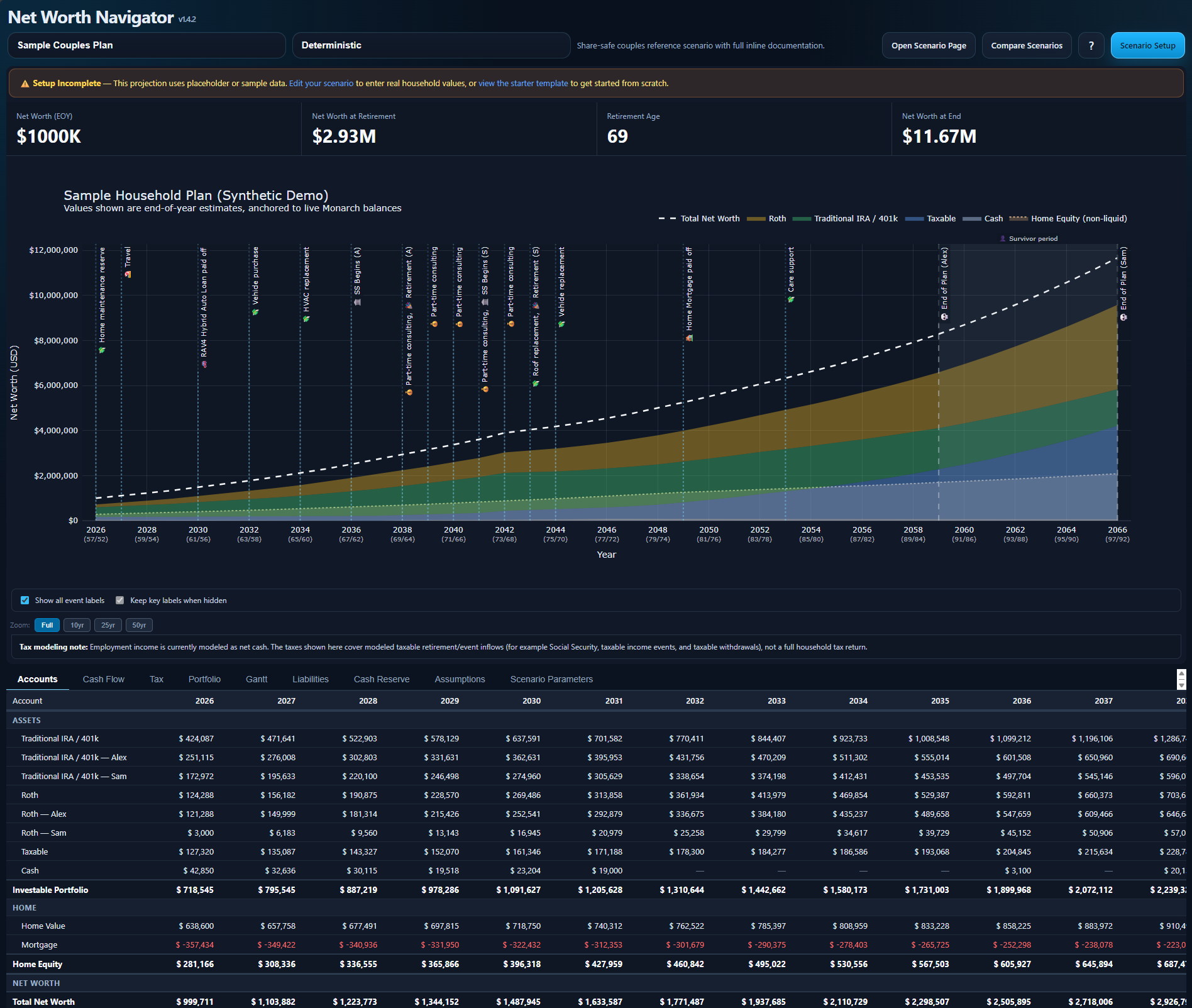 Net Worth Navigator — deterministic projection